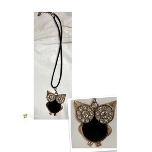 Necklace-Owl pendant on black leather cord